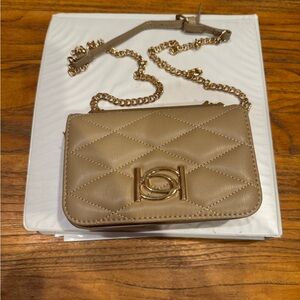 Bebe Tan and Gold Quilted Crossbody Bag